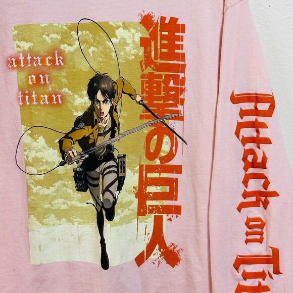 Attack on Titan Season 3 Men's Graphic Tee Big and Tall Size 2X Long Sleeve Pink - Picture 1 of 4